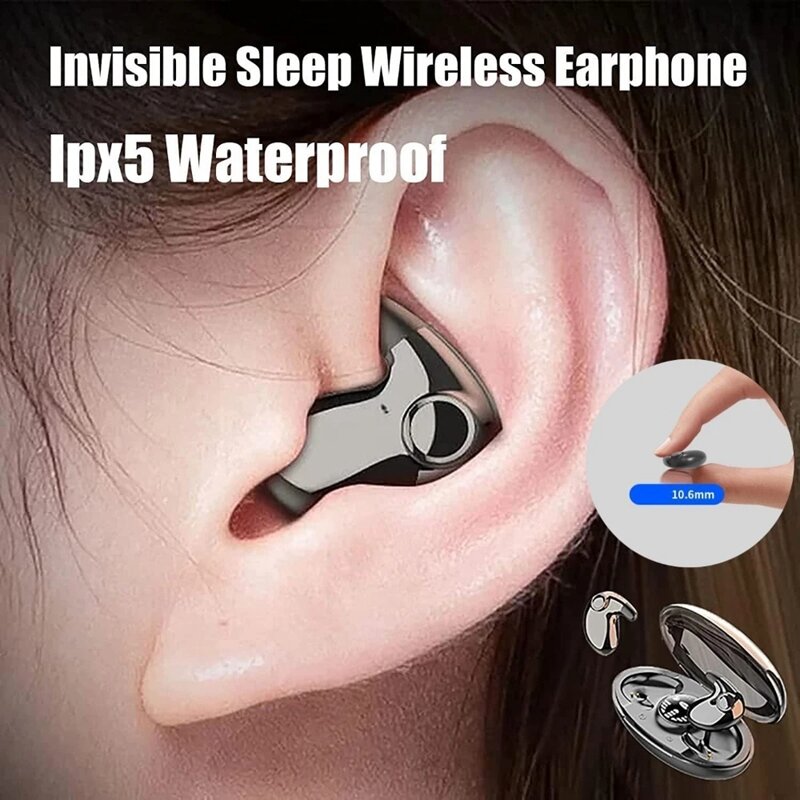 Invisible Sleep Wireless Earphone Bluetooth 5.3 Hidden Earbuds Lightweight Waterproof Noise Isolating Touch Control Headphones LED Digital Display Headset