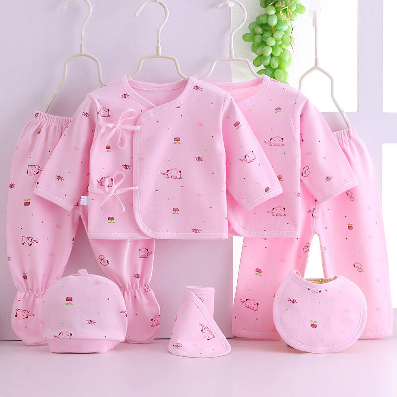 7PCS Newborn Baby Clothes 0-3M Spring Summer Cartoon Print Newborn Boy Girl Clothing Gift Set Cotton New Born Baby Outfit