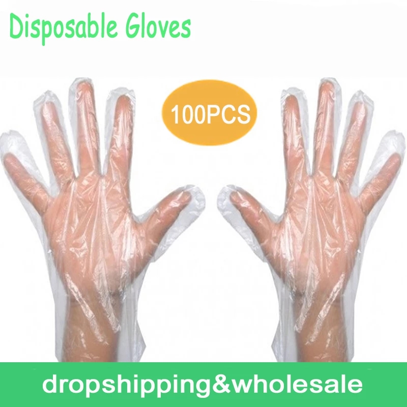 100 x/bag Disposable Gloves Latex Powder Free Clear Clean PE Cater Plastic Food Z3C0