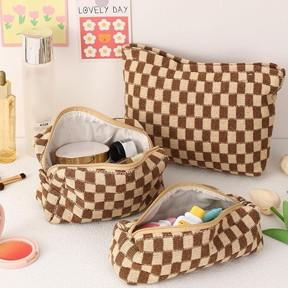LYDZTION Women's Cosmetic Bag, 1 Large Capacity Makeup Bag and 1 Pencil Case Makeup Brush Storage Bag Travel Toiletry Bag Organizer