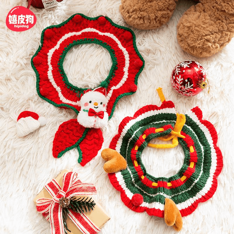 Christmas Pet Accessories Bib Pendant/Cat And Dog Wool Decoration/Scarf Collar/Hand-Woven-B01 Elk 1Pc