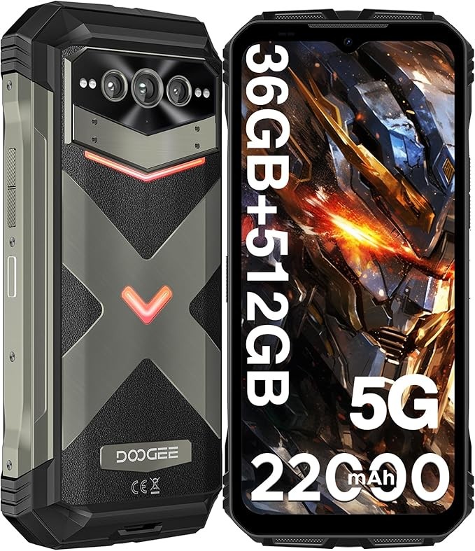 DOOGEE V MAX Plus (2024) 5G Rugged Smartphone, 22000mAh 36GB+512GB Android 14 Rugged Phone, 200MP+32MP+20MP Night Vision Rugged Phone, 6.6-inch Full HD+120Hz IPS Screen, IP68/IP68/IP69K Waterproof Pho
